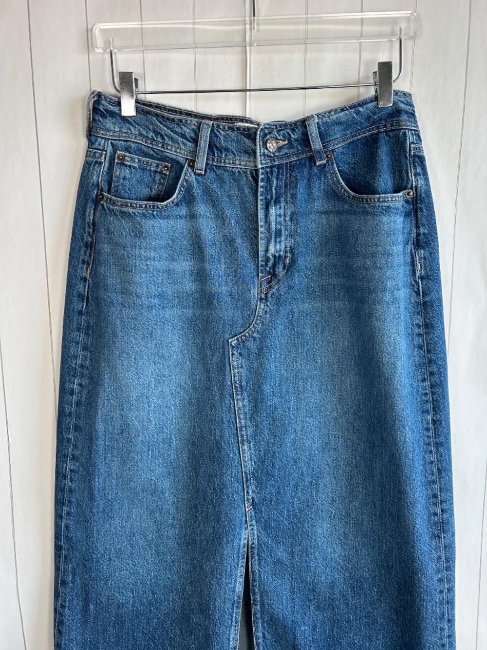 Boden size 8 maxi denim jean skirt front slit blue medium wash western rodeo - Picture 2 of 8
